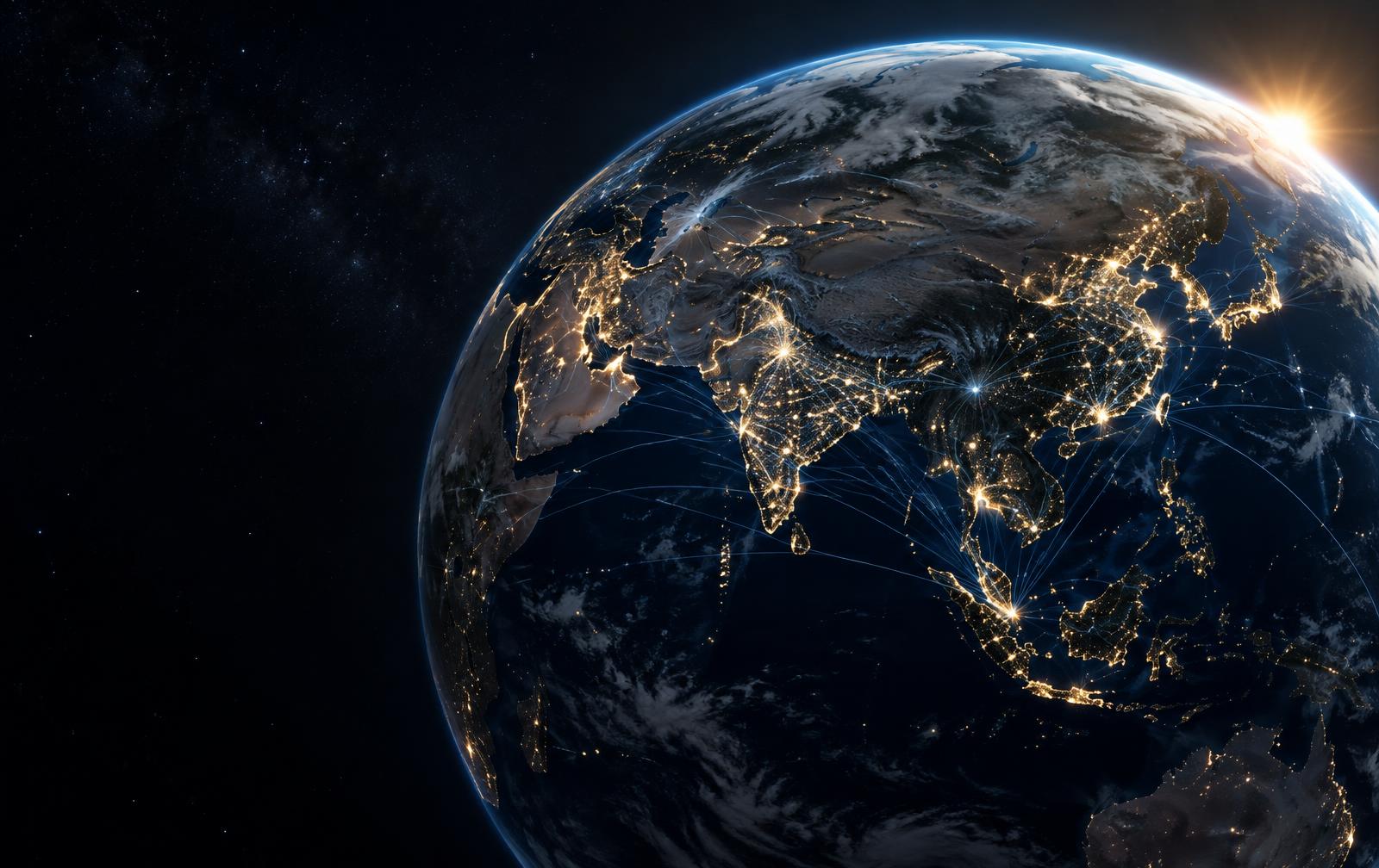 Earth illuminated with global connections across Asia