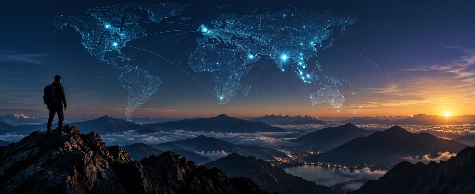 Connected world map showing Qevyron Global's international reach